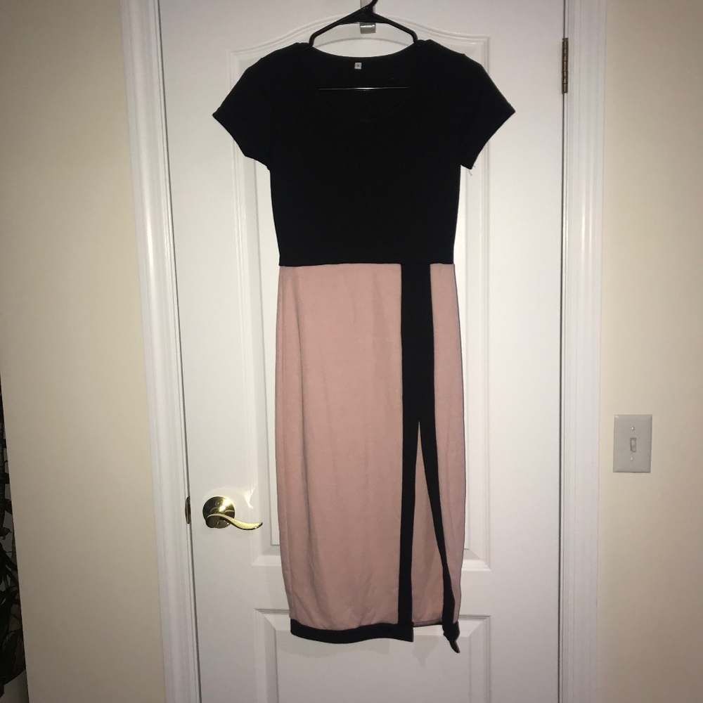 Black and Pink Midi Dress